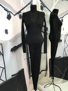 Jumpsuit negro de rib manga larga