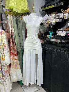 Vestido blanco drapeado super stretch