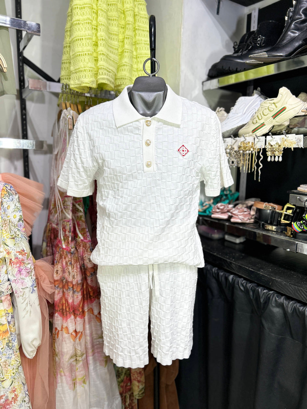 Conjunto blanco short y playera tipo polo Casa Blanca