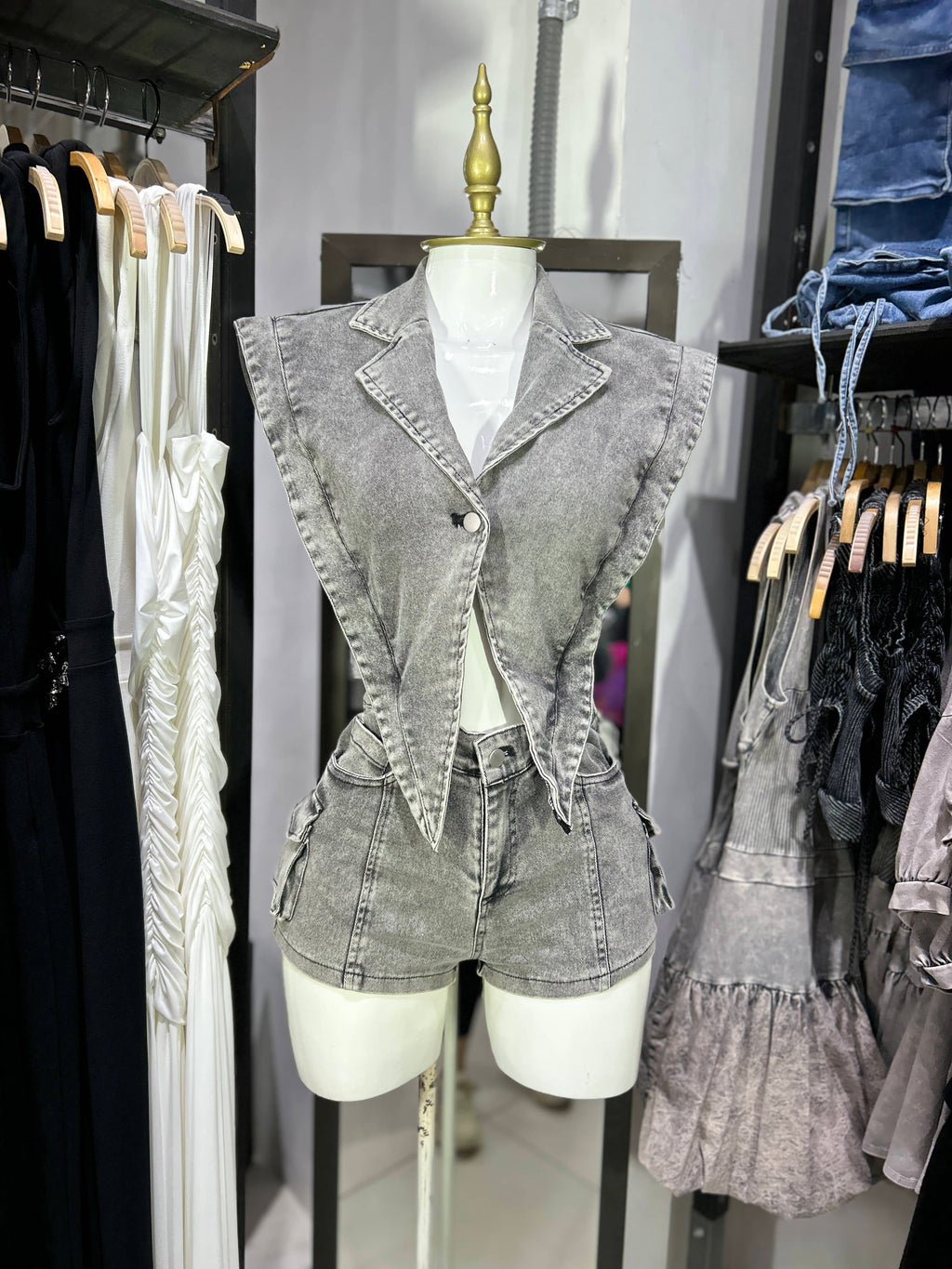 Romper mezclilla oscura acid wash