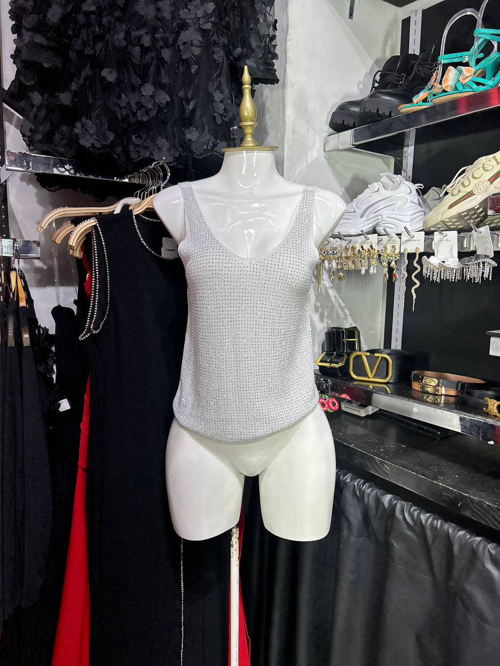 Tanktop stretch blanca con pedreria