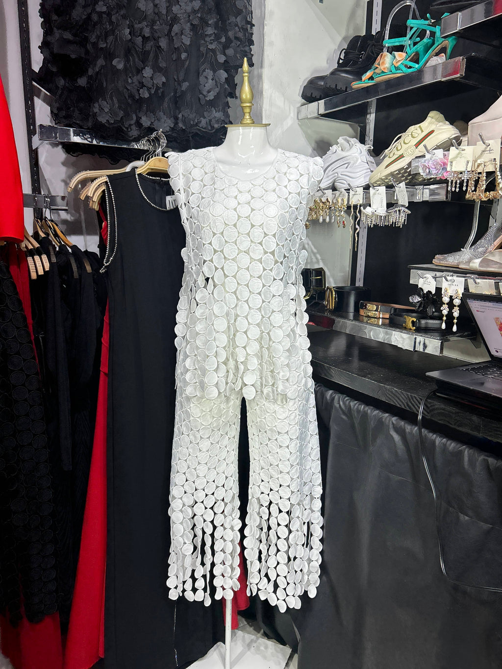 Conjunto blanco texturizado blusa y pantalon