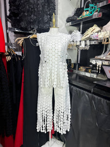 Conjunto blanco texturizado blusa y pantalon
