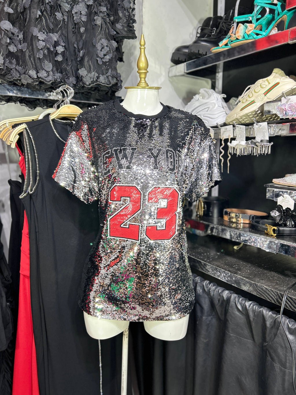 Bluson plateado lentejuela reversile print basketball