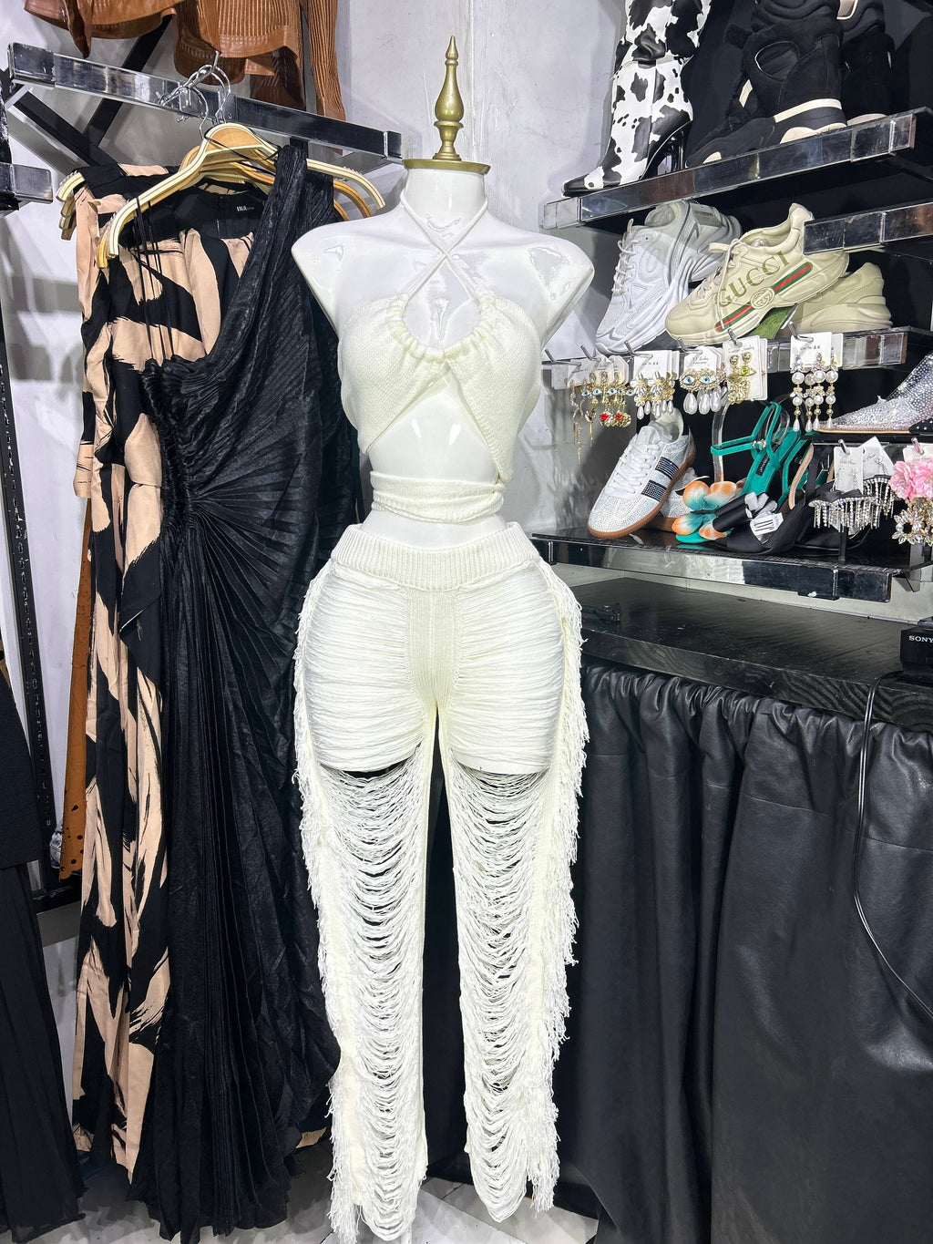 Conjunto tejido desgastado pantalon y top