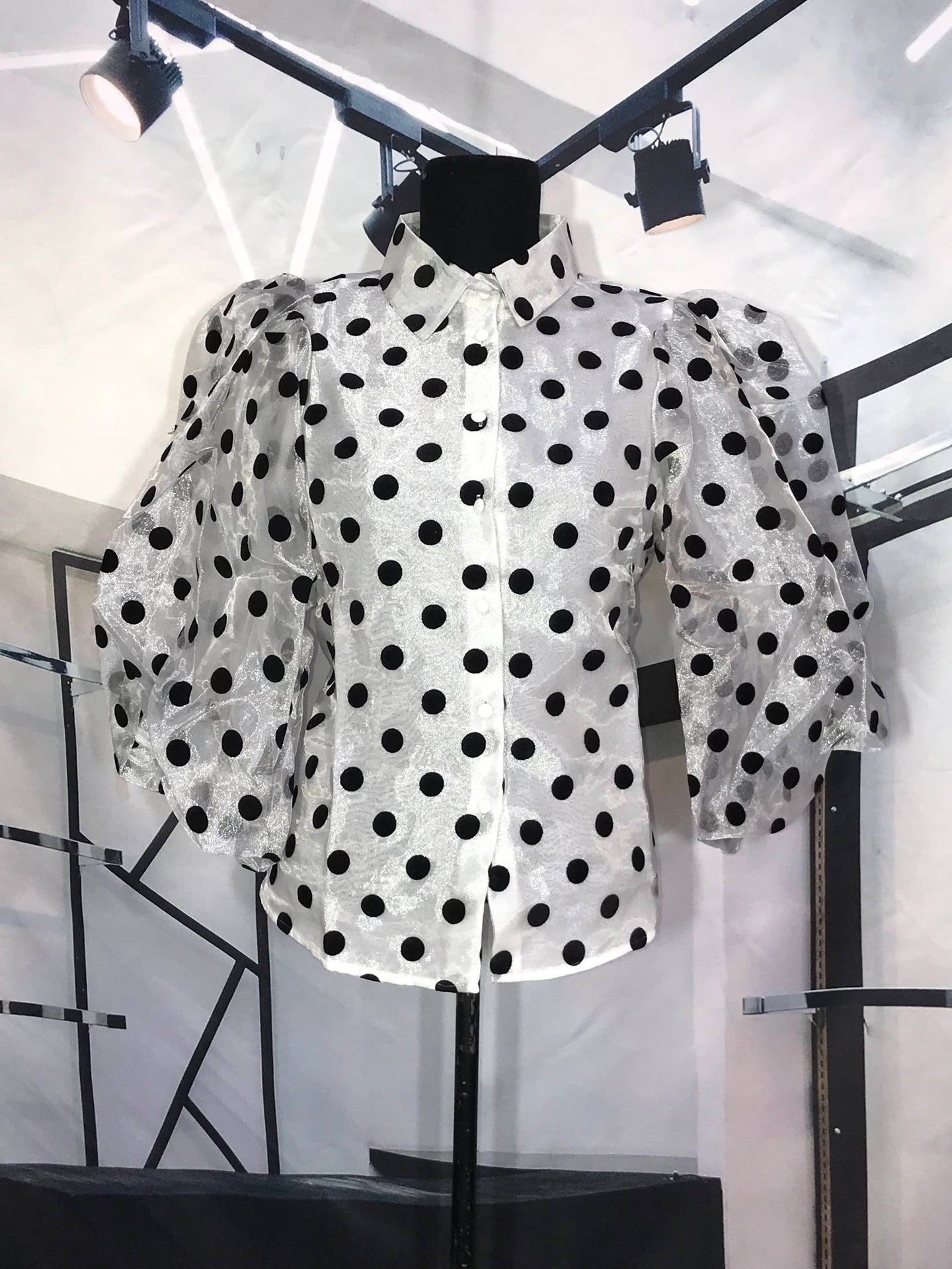 Blusa manga corta abullonada polka dots