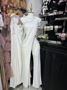 Conjunto stretch blanco de un hombro con filo de pedreria RESTOCK