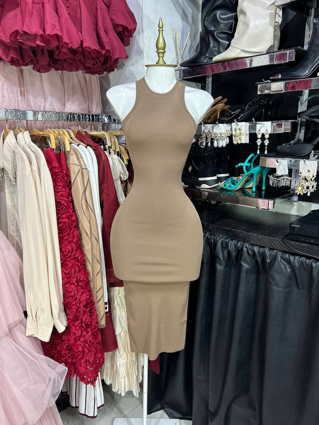 Vestido de punto mocca tipo tanktop tela super stretch