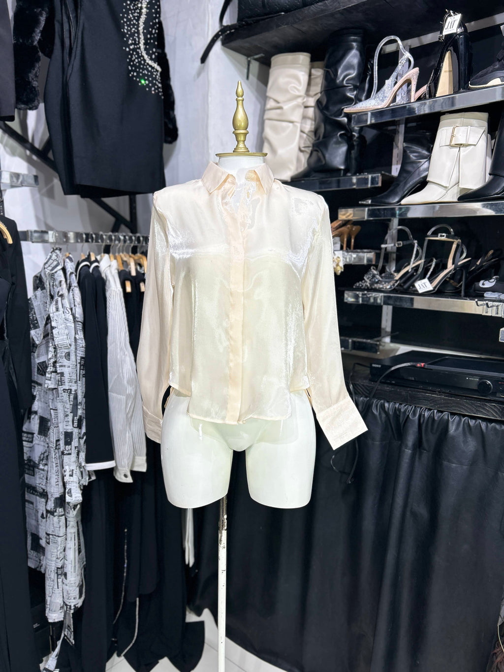 Camisa ivory satin brillante