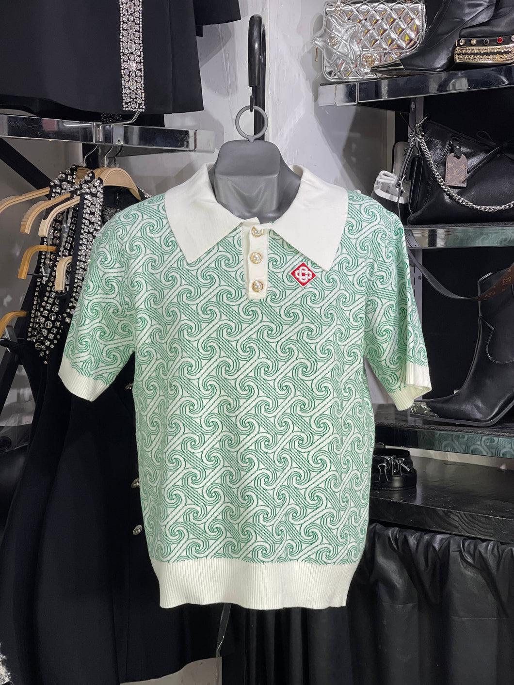 Playera tipo polo verde monograma Casablanca