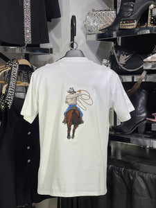 Playera blanca bordada LV vaquero