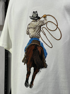 Playera blanca bordada LV vaquero