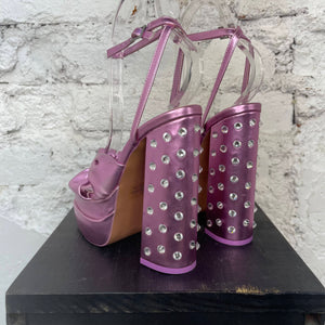 Zapatillas Marisa rosas metalicas tacon cuadrado y pedreria