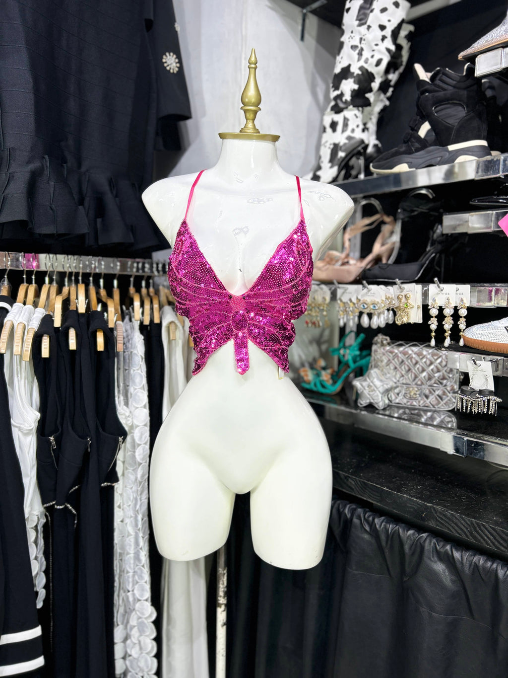 Top de mariposa fucsia de lentejuela