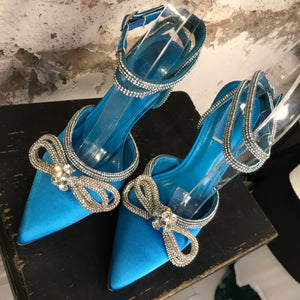 JAT Clothing Calzado Zapatillas Elena azul aqua satinadas con pedreria